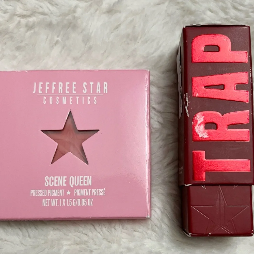 Jeffree Star Scene Queen Pressed Pigment and Velvet Trap Lipstick Both new.
